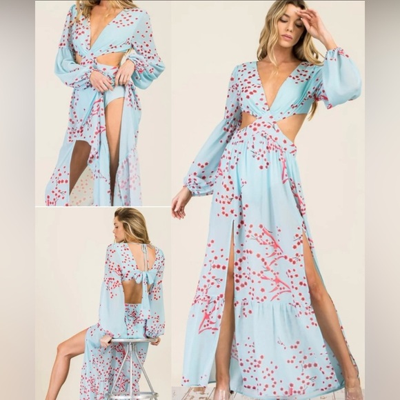 Fashion to Figure Dresses & Skirts - Teal Maxi Dress with Coral Floral Design